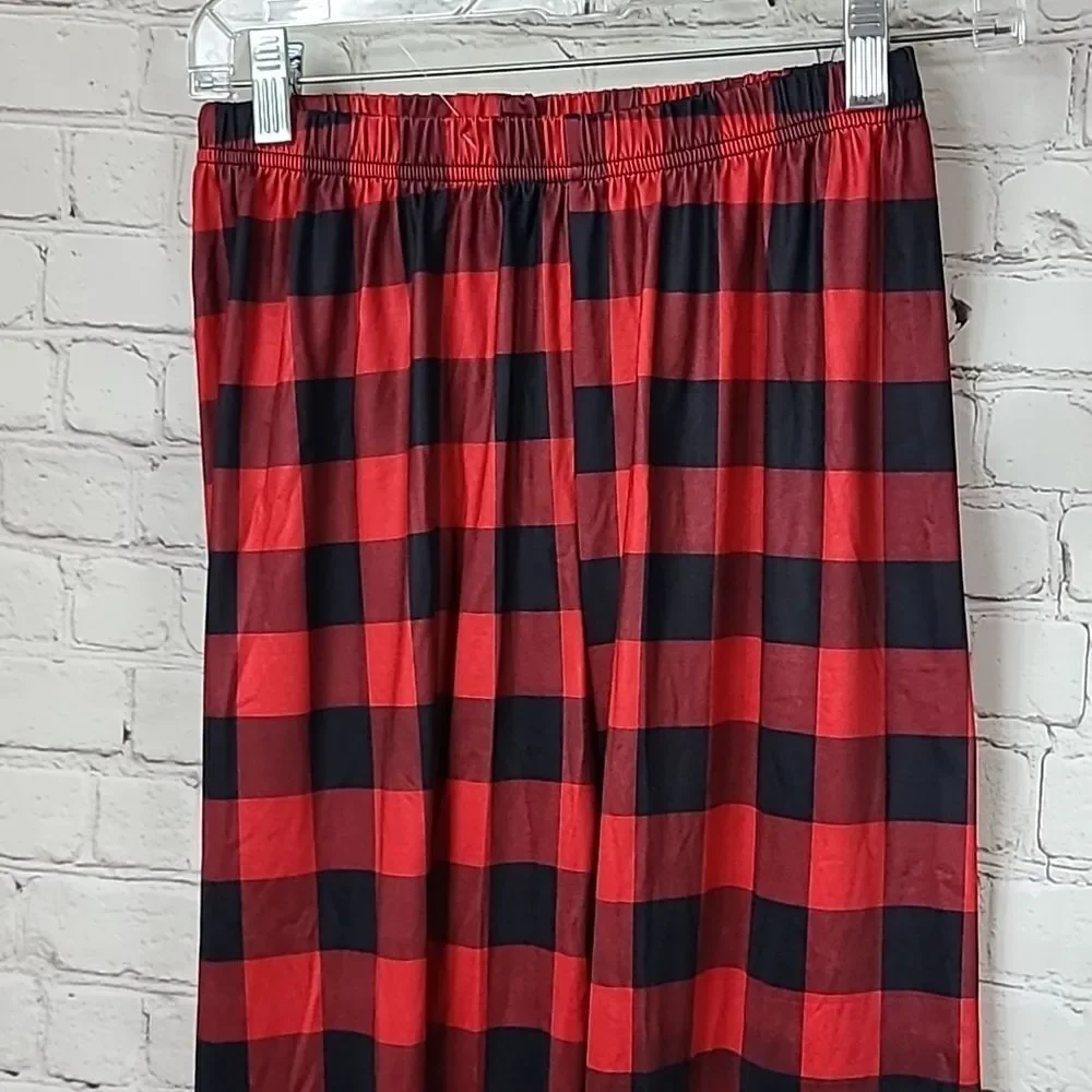 Fleece Lined Red Buffalo Plaid Holiday Reindeer Women's Christmas Pajamas Set S